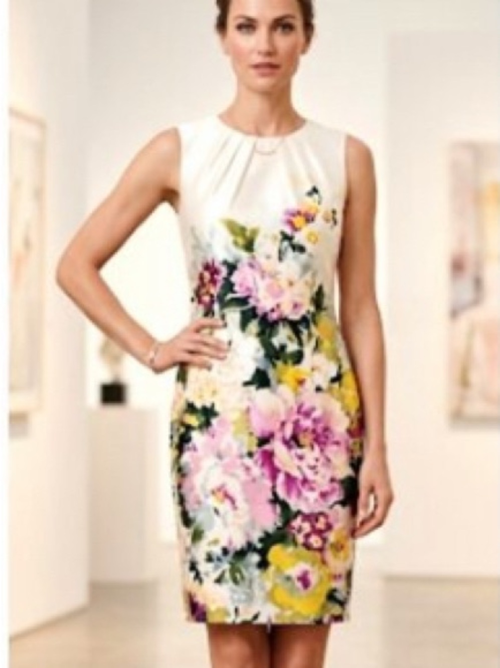 Ann Taylor Silk Blend Watercolor Floral Sheath Dress Sleeveless Size 2P Petite